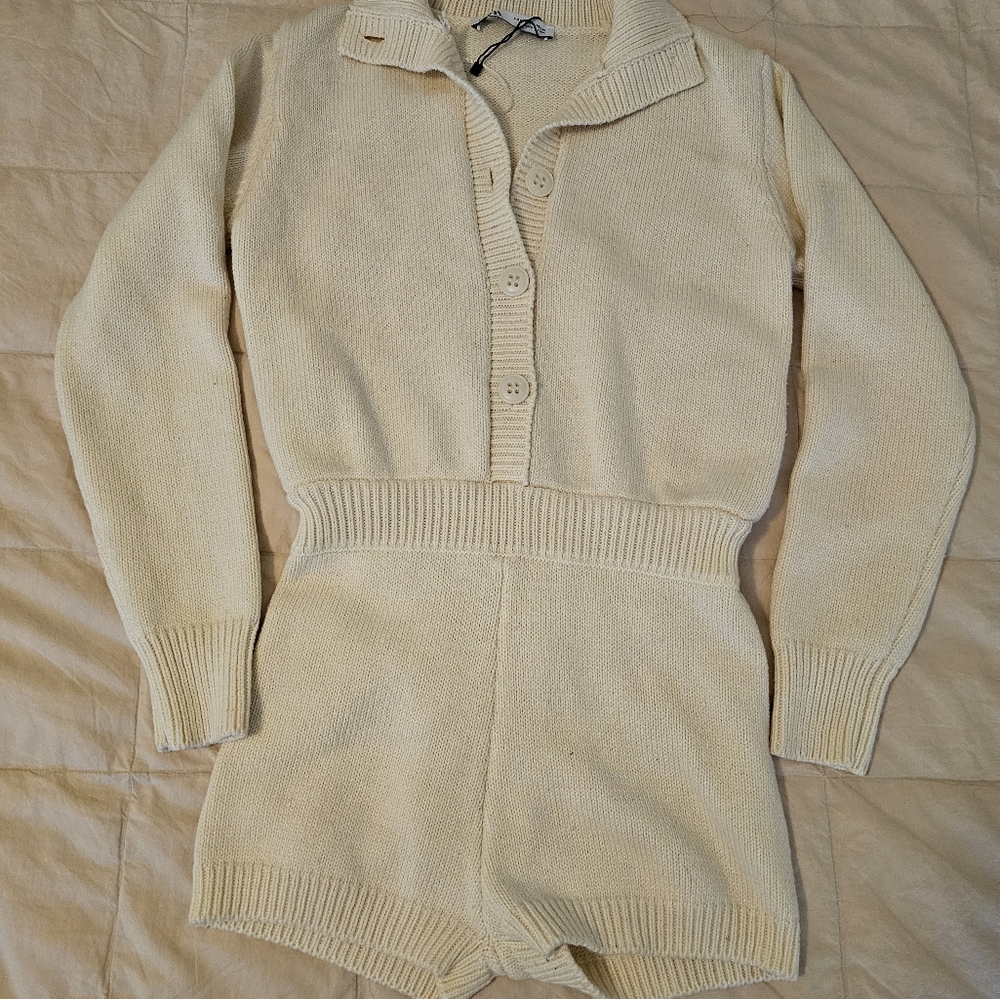 Zara Woman's Limited Edition Knit Button Front Jumpsuit Playsuit Ecru! Size S